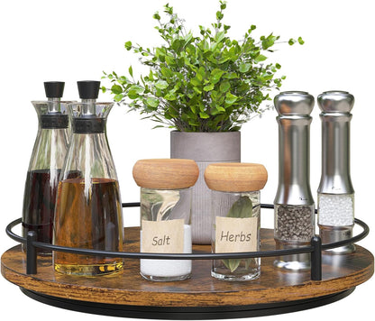 Lazy Susan Organizer：9 Inch Rotating Spice Rack for Kitchen Countertop Round Wooden Turntable Holder for Cabinet, Dining Table, Cupboard Storage – Black
