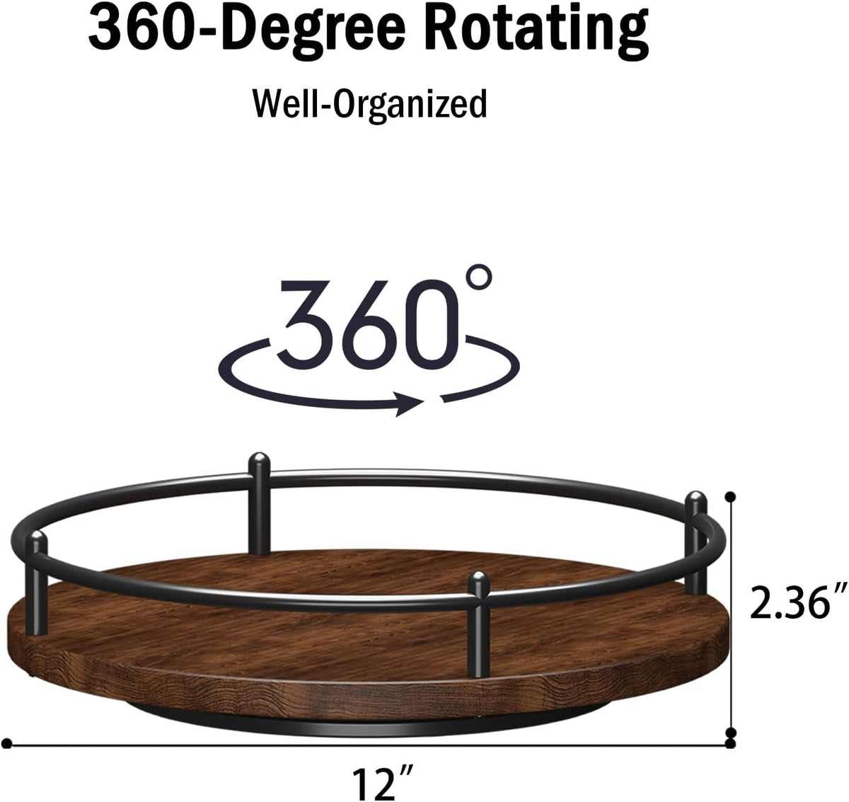 Lazy Susan Organizer：9 Inch Rotating Spice Rack for Kitchen Countertop Round Wooden Turntable Holder for Cabinet, Dining Table, Cupboard Storage – Black