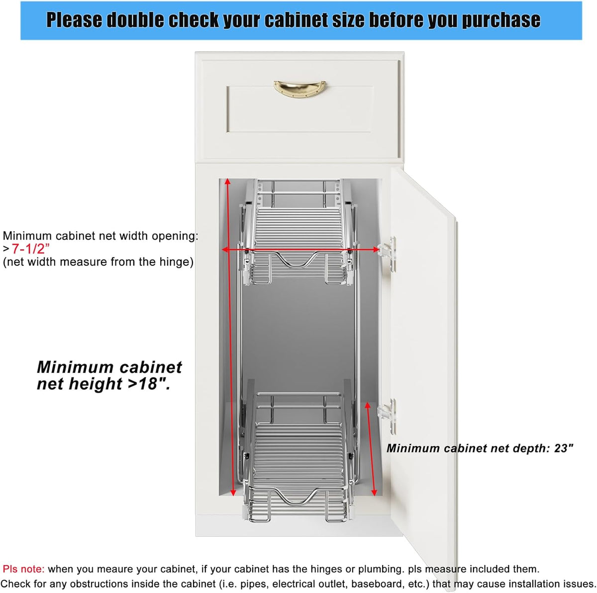 2 Tier Pull Out Cabinet Organizer (20" W X 21" D), Double Tier Wire Basket Slide Out Shelf Storage for Kitchen Base Cabinet Organization for Kitchen, Pantry, Bathroom, Chrome