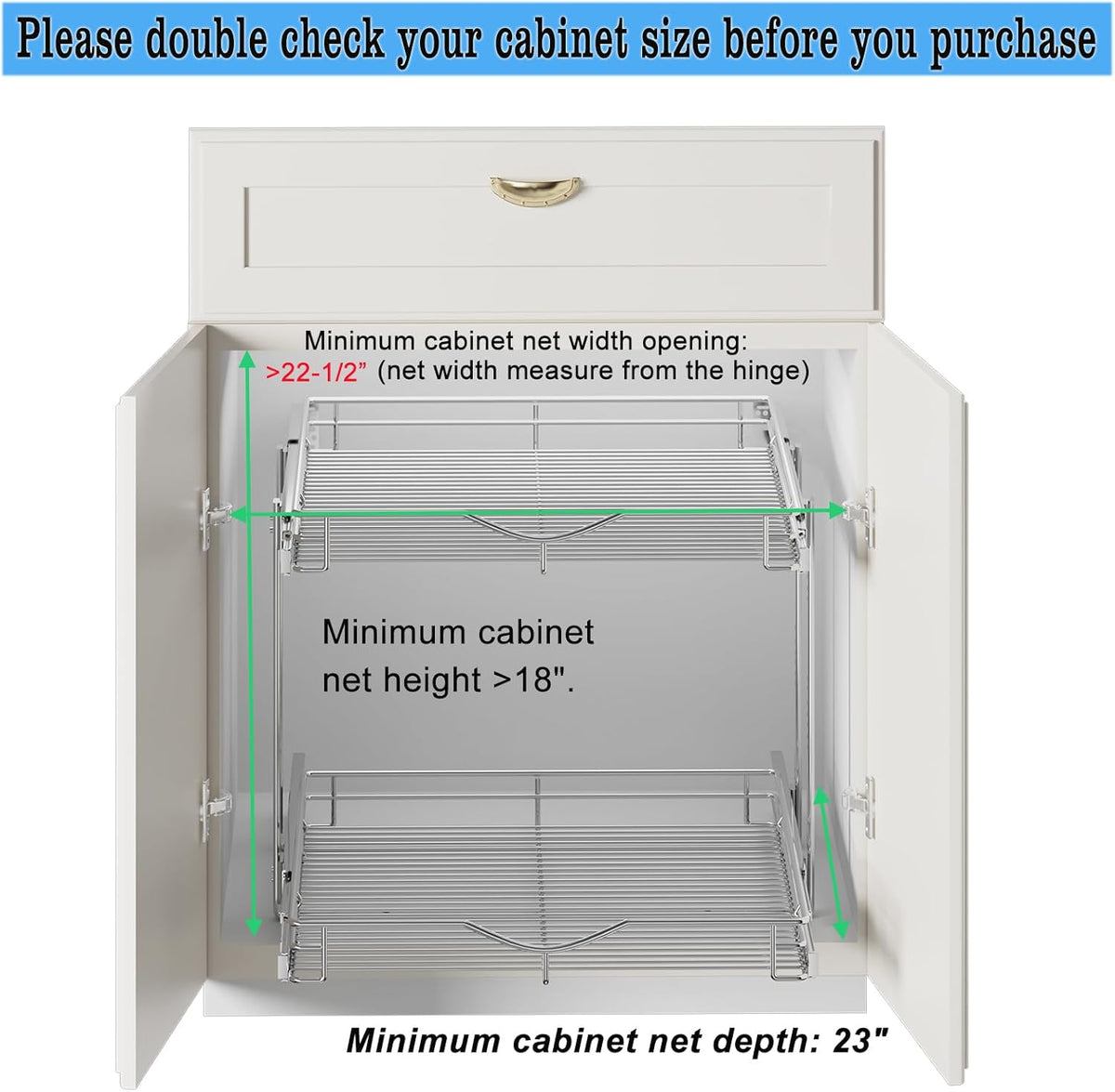 2 Tier Pull Out Cabinet Organizer (20" W X 21" D), Double Tier Wire Basket Slide Out Shelf Storage for Kitchen Base Cabinet Organization for Kitchen, Pantry, Bathroom, Chrome
