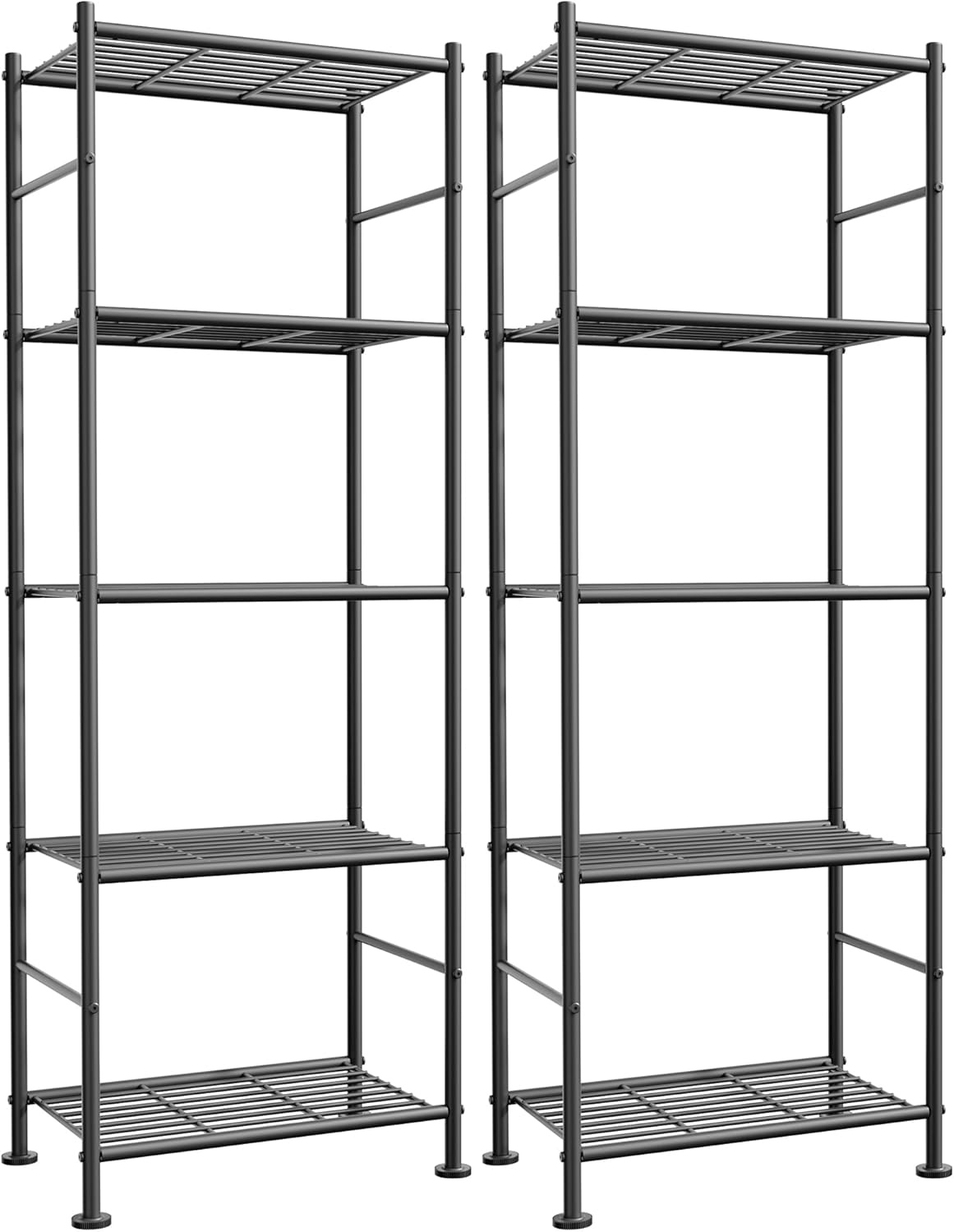 2-Pack 5-Tier Metal Storage Shelves, 18.4"x12.6"x57.4", Black