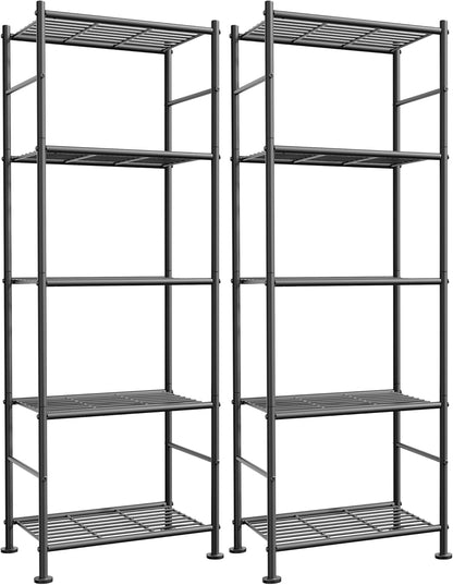 2-Pack 5-Tier Metal Storage Shelves, 18.4"x12.6"x57.4", Black