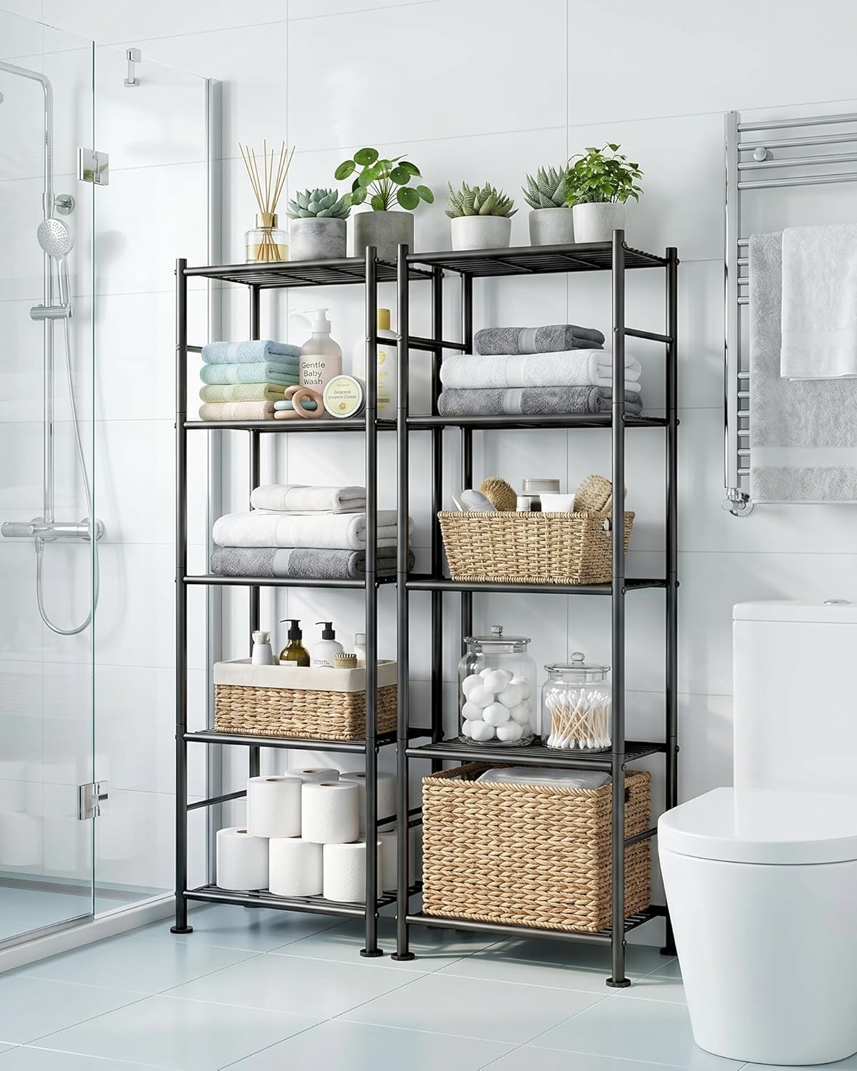 2-Pack 5-Tier Metal Storage Shelves, 18.4"x12.6"x57.4", Black