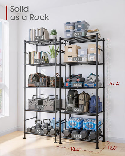 2-Pack 5-Tier Metal Storage Shelves, 18.4"x12.6"x57.4", Black