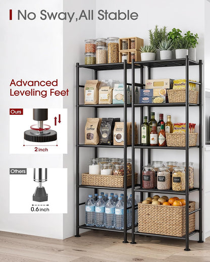 2-Pack 5-Tier Metal Storage Shelves, 18.4"x12.6"x57.4", Black