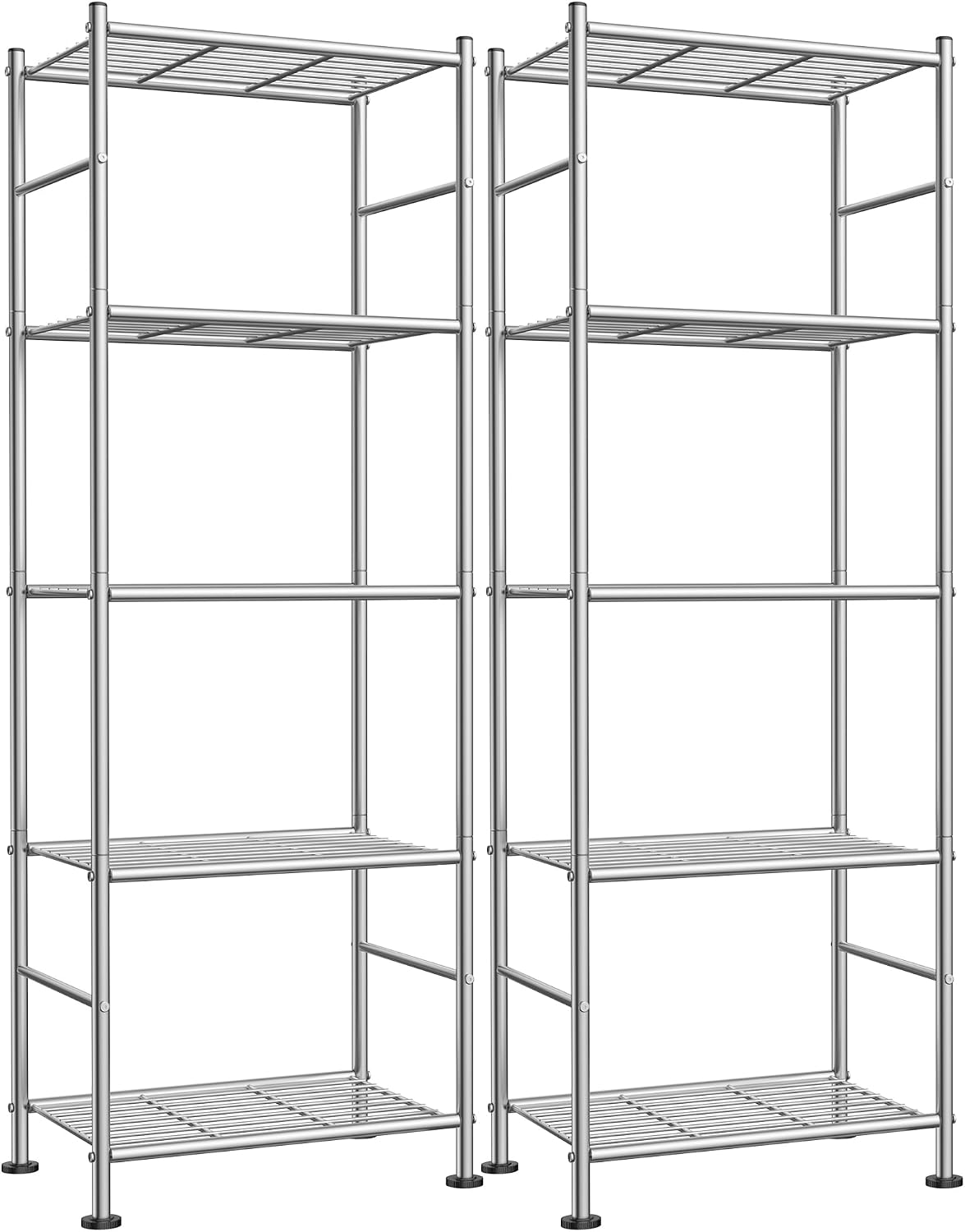 2-Pack 5-Tier Metal Storage Shelves, 18.4"x12.6"x57.4", Black