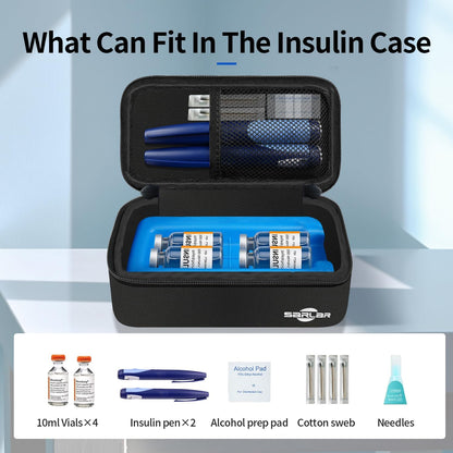 Insulin Vial Cooler Travel Case, TSA Approved Diabetic Supplies Storage Bag with Ice Brick, Insulin Pen and Vial Bottle Cooling Protector Organizer, Carrying Case for Daily and Trips, Black