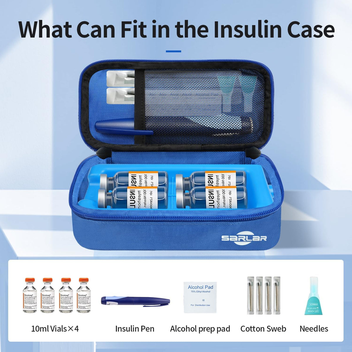 Insulin Vial Cooler Travel Case, TSA Approved Diabetic Supplies Storage Bag with Ice Brick, Insulin Pen and Vial Bottle Cooling Protector Organizer, Carrying Case for Daily and Trips, Black