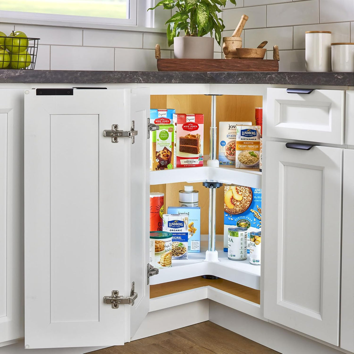 32" Kidney Shaped Dual Tier Lazy Susan for Corner Base Cabinets