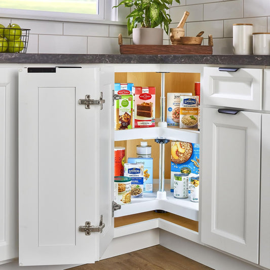 32" Kidney Shaped Dual Tier Lazy Susan for Corner Base Cabinets