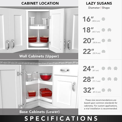 32" Kidney Shaped Dual Tier Lazy Susan for Corner Base Cabinets