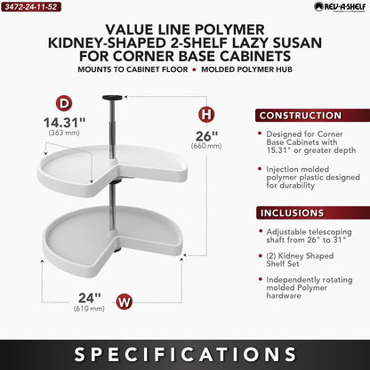 32" Kidney Shaped Dual Tier Lazy Susan for Corner Base Cabinets