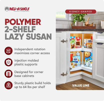 32" Kidney Shaped Dual Tier Lazy Susan for Corner Base Cabinets