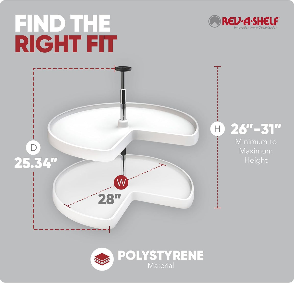 32" Kidney Shaped Dual Tier Lazy Susan for Corner Base Cabinets