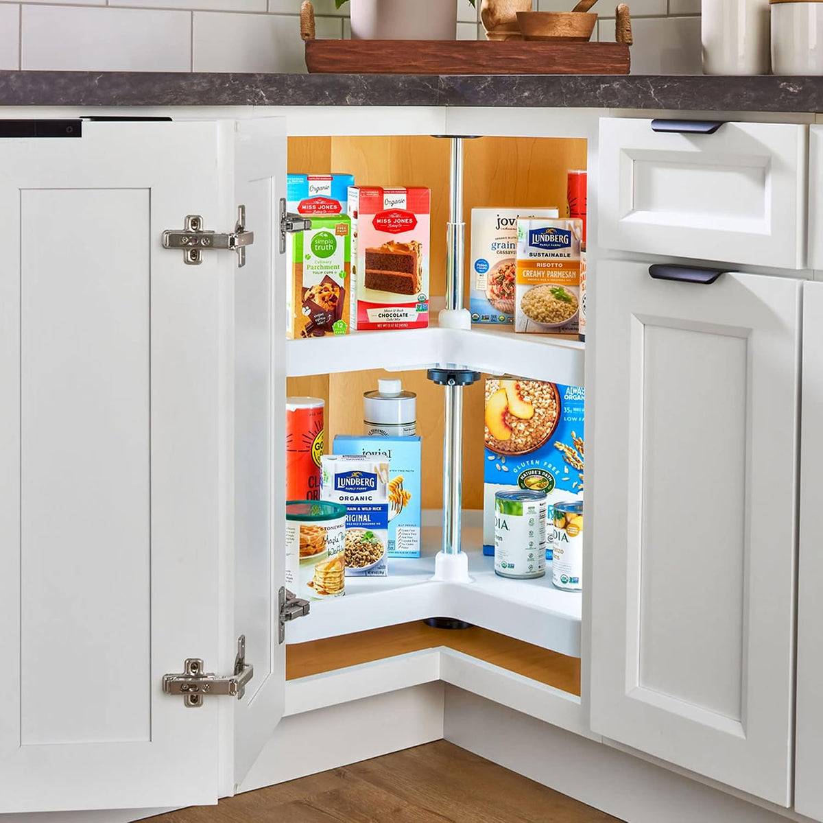 32" Kidney Shaped Dual Tier Lazy Susan for Corner Base Cabinets