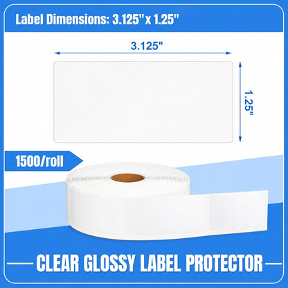 1500 Pcs 3.25'' x 1.5'' Clear Label Protectors with Dispenser Box Transparent Glossy Waterproof Labels Self Adhesive Stickers for Protecting Barcodes Spine Labels Office Use