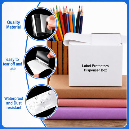 1500 Pcs 3.25'' x 1.5'' Clear Label Protectors with Dispenser Box Transparent Glossy Waterproof Labels Self Adhesive Stickers for Protecting Barcodes Spine Labels Office Use