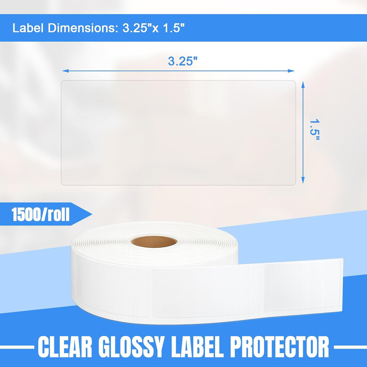 1500 Pcs 3.25'' x 1.5'' Clear Label Protectors with Dispenser Box Transparent Glossy Waterproof Labels Self Adhesive Stickers for Protecting Barcodes Spine Labels Office Use