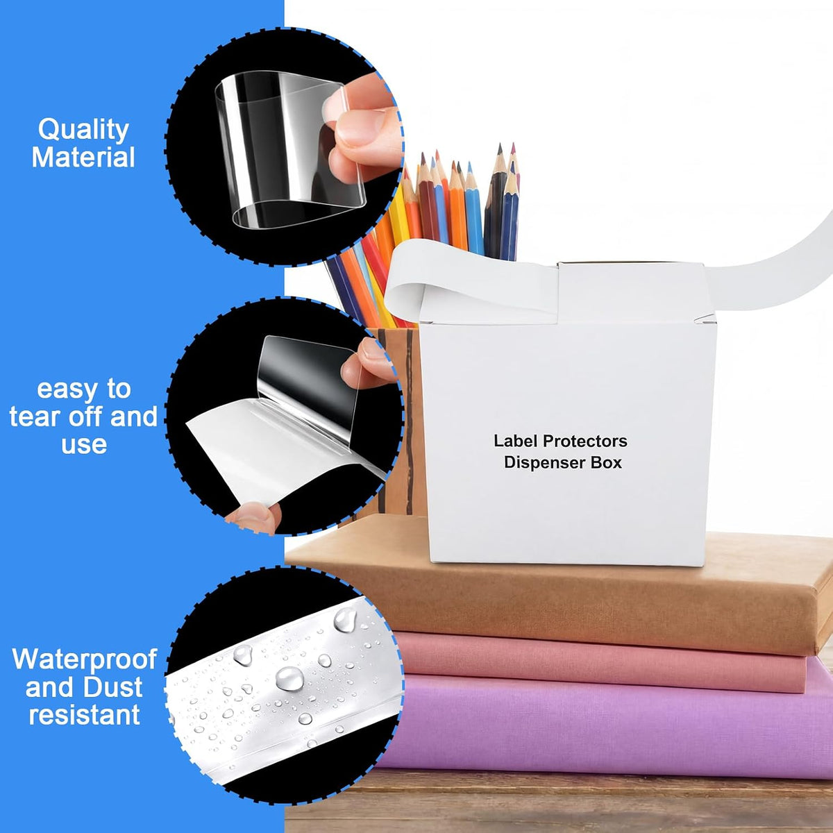 1500 Pcs 3.25'' x 1.5'' Clear Label Protectors with Dispenser Box Transparent Glossy Waterproof Labels Self Adhesive Stickers for Protecting Barcodes Spine Labels Office Use