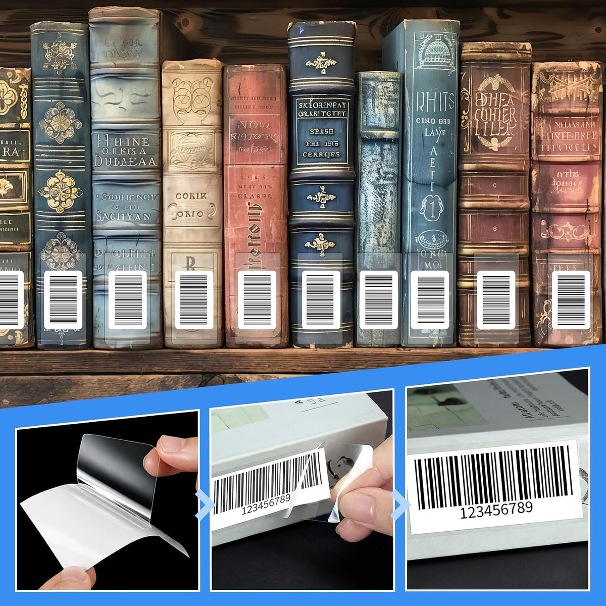 1500 Pcs 3.25'' x 1.5'' Clear Label Protectors with Dispenser Box Transparent Glossy Waterproof Labels Self Adhesive Stickers for Protecting Barcodes Spine Labels Office Use