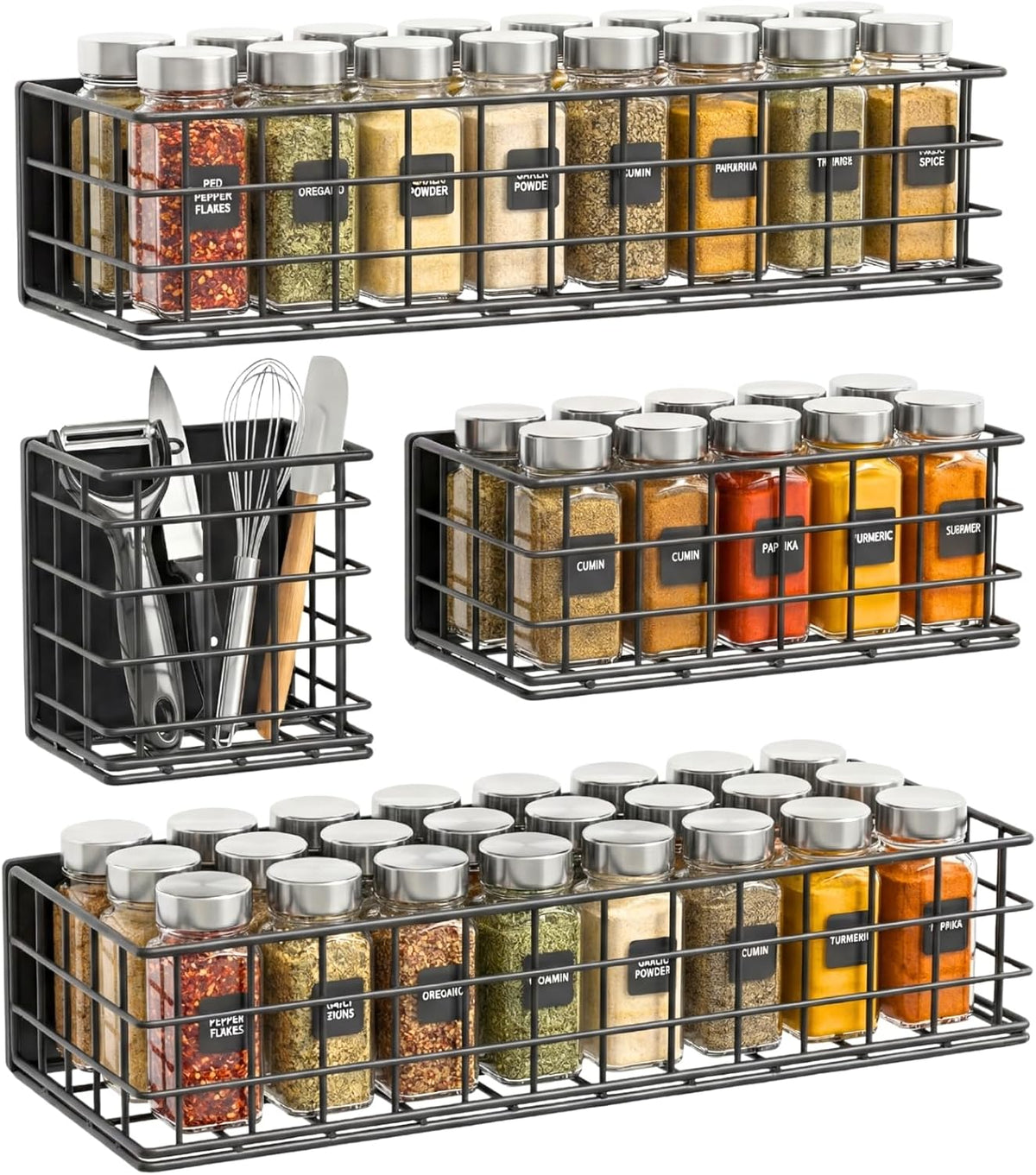 Magnetic Fridge Shelf, Metal Strong Magnet Rack, Space Saving Spice Organizer, Utensil Holder, Fruit Potato Onion Storage Bins, Black Refrigerator Organizers and Storage