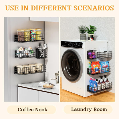 Magnetic Fridge Shelf, Metal Strong Magnet Rack, Space Saving Spice Organizer, Utensil Holder, Fruit Potato Onion Storage Bins, Black Refrigerator Organizers and Storage