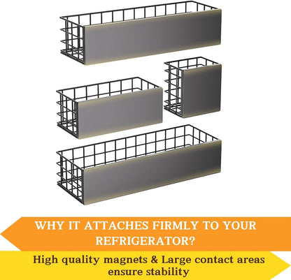 Magnetic Fridge Shelf, Metal Strong Magnet Rack, Space Saving Spice Organizer, Utensil Holder, Fruit Potato Onion Storage Bins, Black Refrigerator Organizers and Storage
