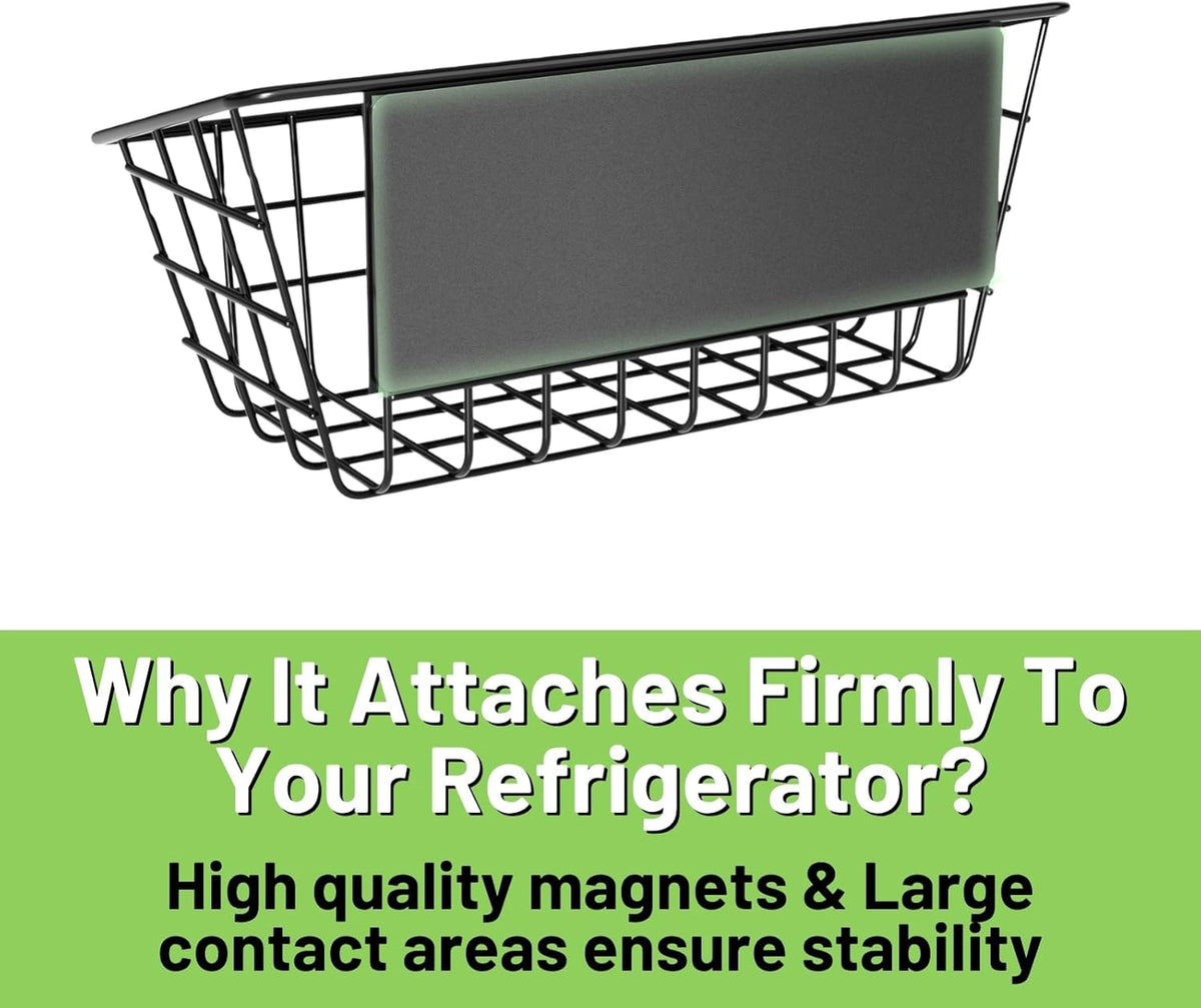 Magnetic Fridge Shelf, Metal Strong Magnet Rack, Space Saving Spice Organizer, Utensil Holder, Fruit Potato Onion Storage Bins, Black Refrigerator Organizers and Storage