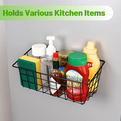 Magnetic Fridge Shelf, Metal Strong Magnet Rack, Space Saving Spice Organizer, Utensil Holder, Fruit Potato Onion Storage Bins, Black Refrigerator Organizers and Storage