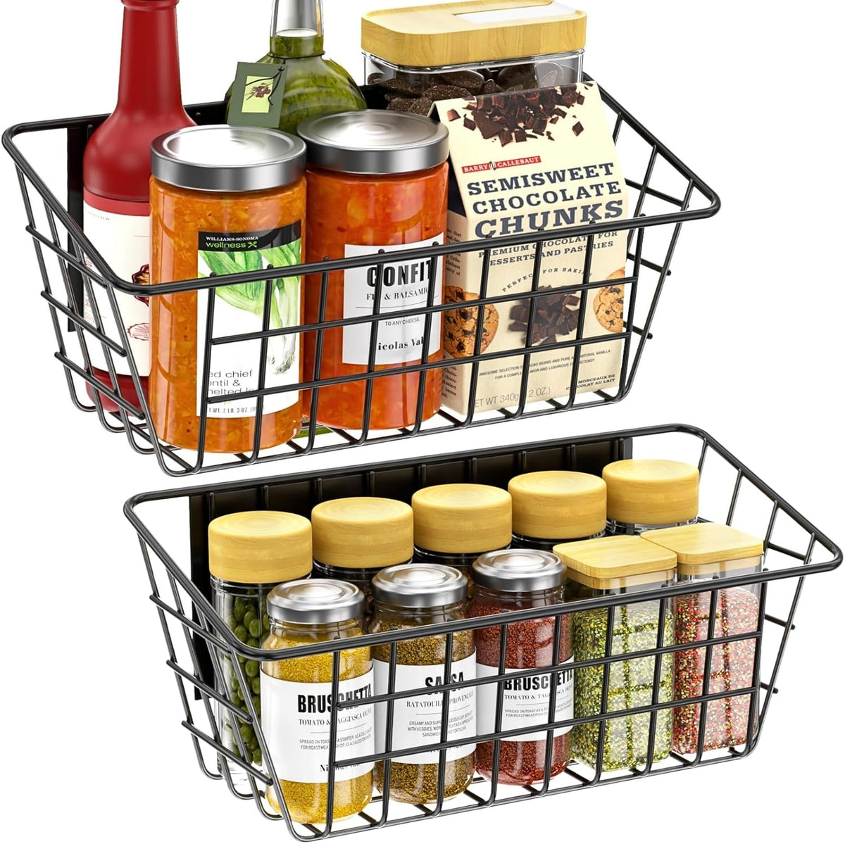 Magnetic Fridge Shelf, Metal Strong Magnet Rack, Space Saving Spice Organizer, Utensil Holder, Fruit Potato Onion Storage Bins, Black Refrigerator Organizers and Storage