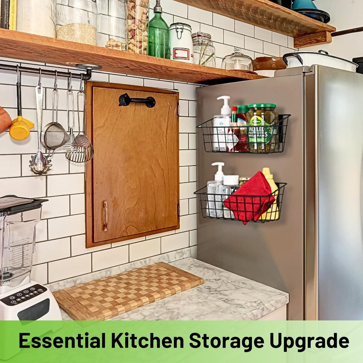 Magnetic Fridge Shelf, Metal Strong Magnet Rack, Space Saving Spice Organizer, Utensil Holder, Fruit Potato Onion Storage Bins, Black Refrigerator Organizers and Storage