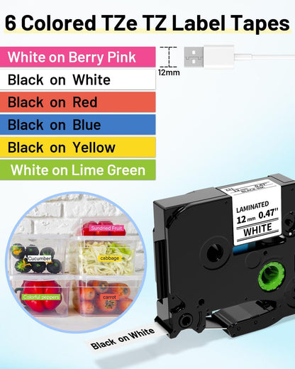 10x TZe231 12mm Label Maker Tape Compatible Brother Label Tape | 10 Pack,Black on White Tz Label Tape,Compatible with Brother P-Touch PT-D210 D220 H110 1000 1280 D400 Cube