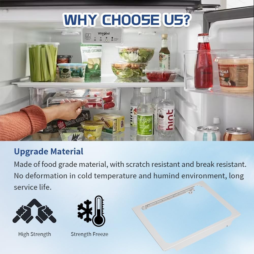 [Upgraded] W10861519 Deli Drawer Hanger, Refrigerator Meat Drawer Shelf Holder for Whirlpool WRT148/WRT311/WRT318, Replaces W10628698, 4382323, AP5999492