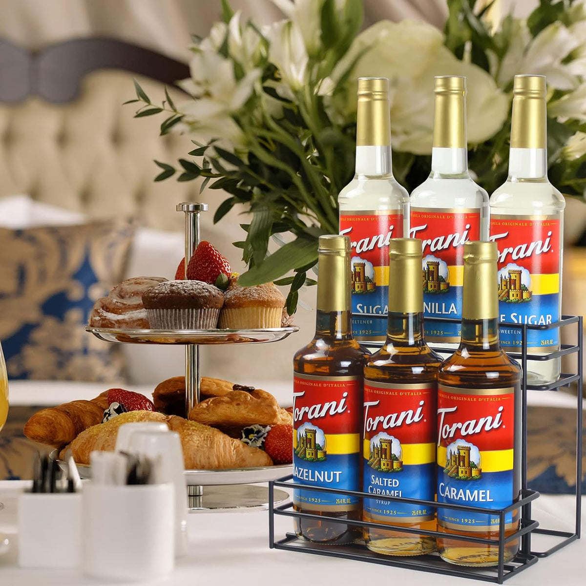 Coffee Syrup Rack (6 Bottle Capacity), Organizer for Coffee Bar & Kitchen, Small Wine Rack for Bar, Family & Storage