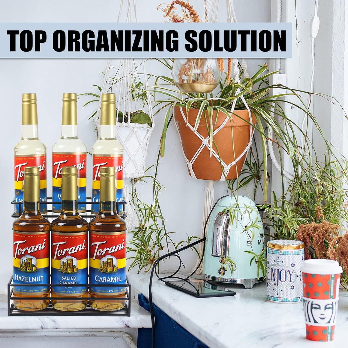 Coffee Syrup Rack (6 Bottle Capacity), Organizer for Coffee Bar & Kitchen, Small Wine Rack for Bar, Family & Storage