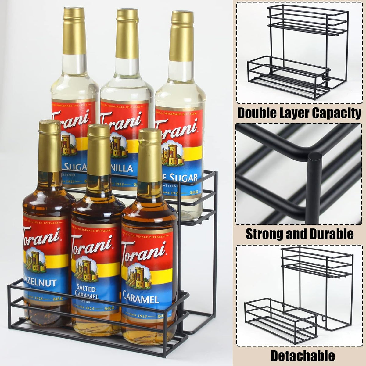 Coffee Syrup Rack (6 Bottle Capacity), Organizer for Coffee Bar & Kitchen, Small Wine Rack for Bar, Family & Storage
