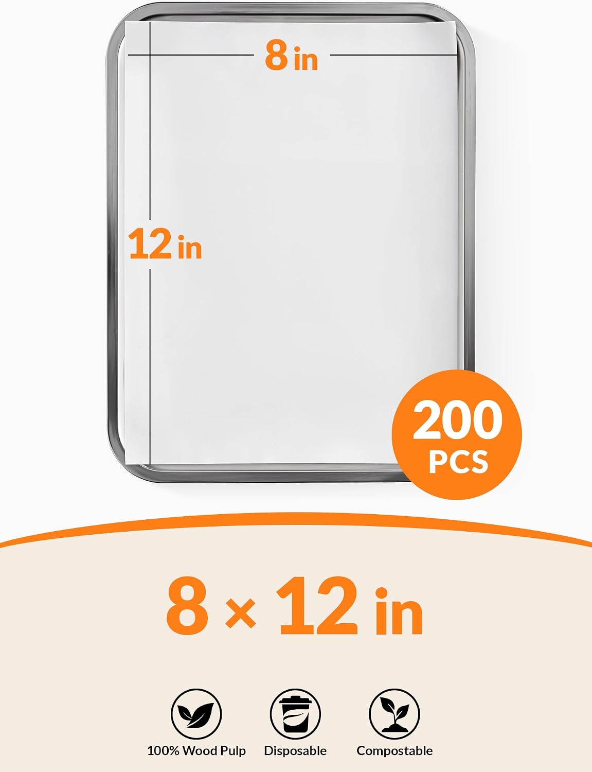 200 Pcs White Parchment Paper Sheets, 12x16 Inches, Non-Stick
