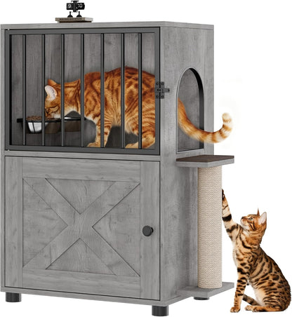 Dog Proof Cat Feeding Station, Dog Proof Cat Feeder, Cat Food Table, Gray