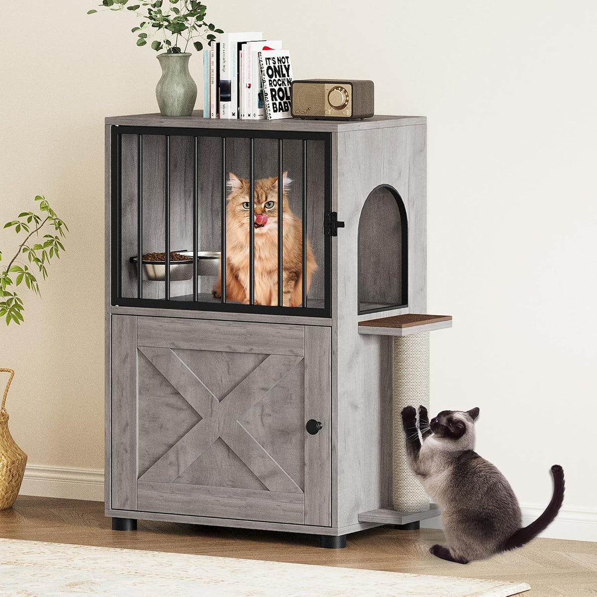 Dog Proof Cat Feeding Station, Dog Proof Cat Feeder, Cat Food Table, Gray