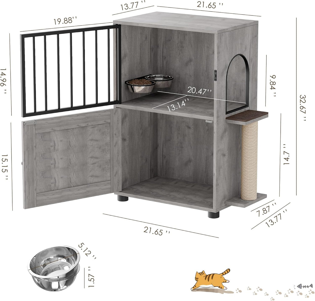 Dog Proof Cat Feeding Station, Dog Proof Cat Feeder, Cat Food Table, Gray