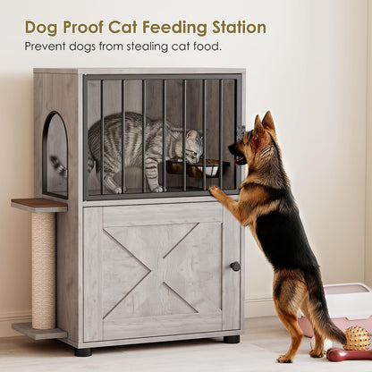 Dog Proof Cat Feeding Station, Dog Proof Cat Feeder, Cat Food Table, Gray