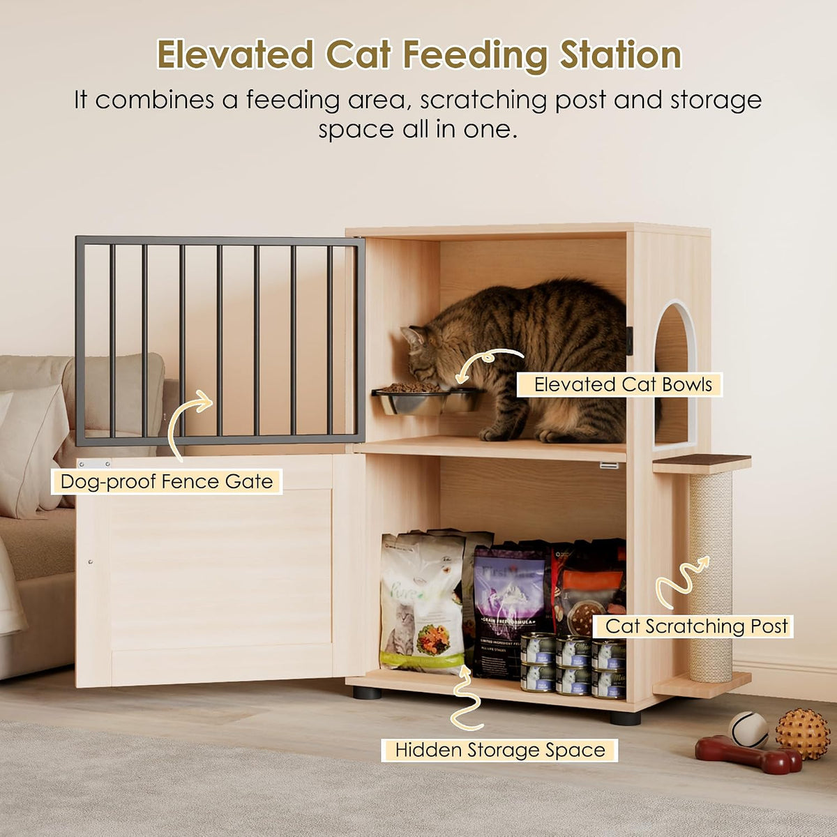 Dog Proof Cat Feeding Station, Dog Proof Cat Feeder, Cat Food Table, Gray