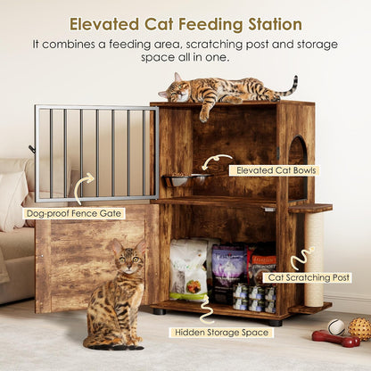 Dog Proof Cat Feeding Station, Dog Proof Cat Feeder, Cat Food Table, Gray