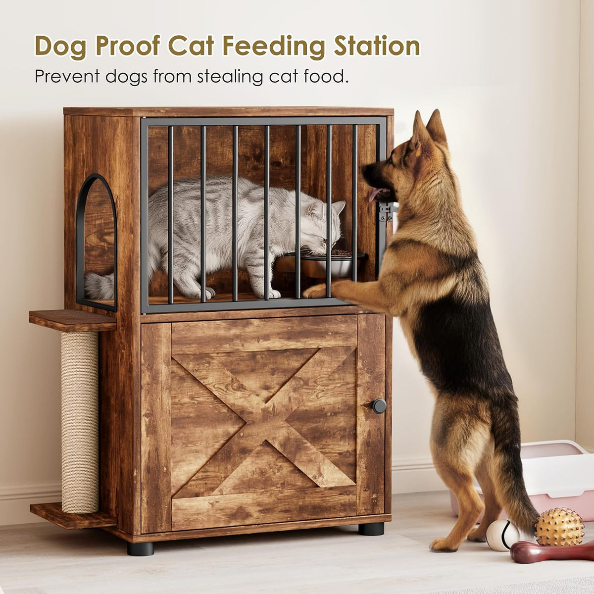 Dog Proof Cat Feeding Station, Dog Proof Cat Feeder, Cat Food Table, Gray