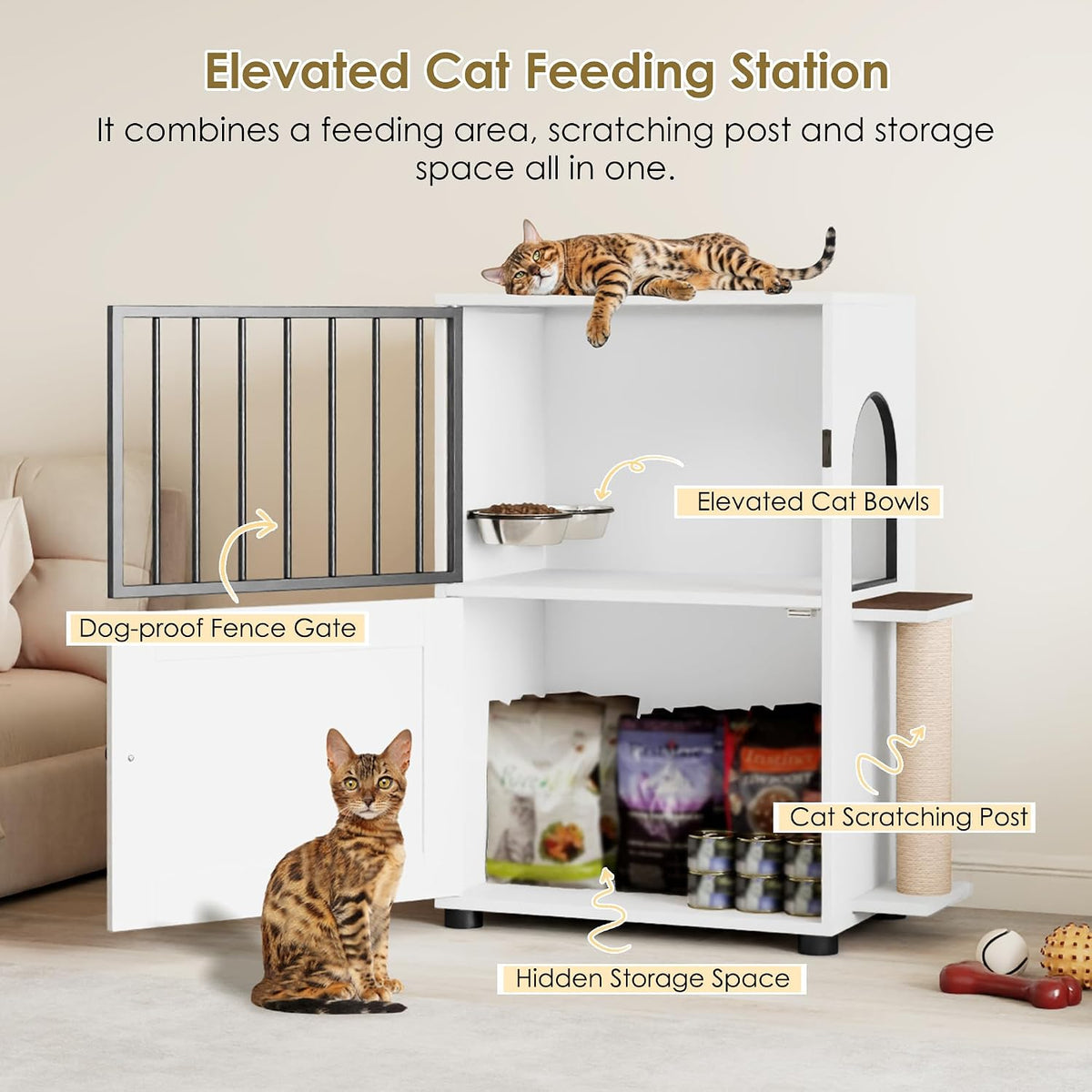 Dog Proof Cat Feeding Station, Dog Proof Cat Feeder, Cat Food Table, Gray