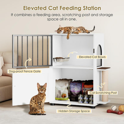 Dog Proof Cat Feeding Station, Dog Proof Cat Feeder, Cat Food Table, Gray