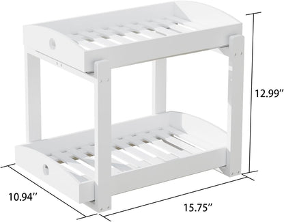 2 Pack Bamboo Under Sink Organizer, 2-Tier Sliding Drawers for Cabinets | Pull-out drawers keep cleaners and tall bottles visible, organized and easy to reach in kitchen or bathroom cabinets