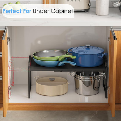 2 Pack 11” Depth Expandable Kitchen Cabinet Organizer Shelves, Heavy Duty Kitchen Countertop Organizers and Storage Rack, Stackable Metal Small Storage Shelf For Pantry Counter Cupboard Organization