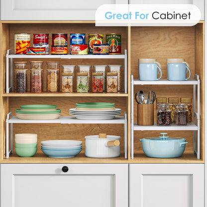 2 Pack 11” Depth Expandable Kitchen Cabinet Organizer Shelves, Heavy Duty Kitchen Countertop Organizers and Storage Rack, Stackable Metal Small Storage Shelf For Pantry Counter Cupboard Organization