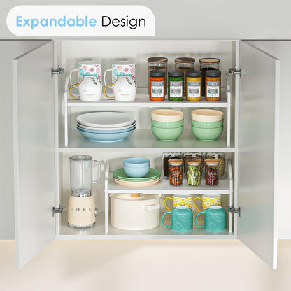 2 Pack 11” Depth Expandable Kitchen Cabinet Organizer Shelves, Heavy Duty Kitchen Countertop Organizers and Storage Rack, Stackable Metal Small Storage Shelf For Pantry Counter Cupboard Organization